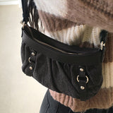 Shakle Y2K Denim Buckle Shirring Mini Shoulder Bag