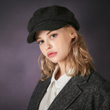 Bold metal tip wool herringbone newsboy cap charcoal