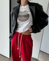 （UNISEX）グリッツボタンクロップレザーブルゾン