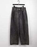タポダイアゴナルカットウォッシュドロングワイドデニムパンツ