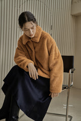 フェイクファーショートコート/FAKE FUR SHORT COAT_ORANGE