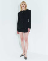 Pleated Logo-Tape Mini Skirt _ Black