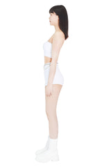 キュービックレタリングロゴチューブトップブラトップ/cubic lettering logo tube bra top (white)