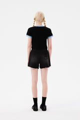チェリーホットフィックスレースクロップTシャツ / CHERRY HOTFIX LACE CROP T-SHIRT [BLACK]