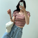 Stripe Short Sleeve Knit Top