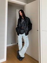 シャインブラックルーズレザージャケット