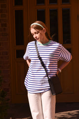 ミントネックブルーストライプユニセックスTシャツ / Mint Neck Blue Stripe Unisex T-shirt