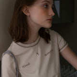スティッチクロップT / STITCH CROP TEE_LIGHT BEIGE