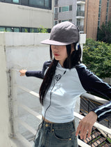Cima Nagrang strap color combination cropped hooded T-shirt