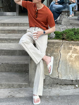 ロエミニマルリネンラウンド半袖ニット/Roe Minimal Short-Sleeved Linen Round Knitwear (9 colors)