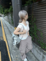 romantic lovely ribbon choker frill ribbed T-shirt