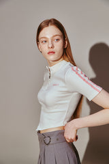 Lace Tape Half Zip-Up Ivory
