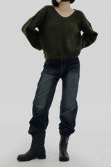 テビパフVネックニット/Tebi Puff V-neck Knit (4color)