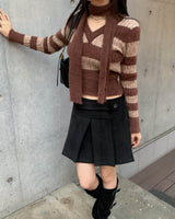 Crop stripe muffler knit set