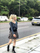 ストライプ2wayクロップフードジップアップ