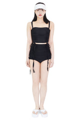 2シャーリングハートネッククロップドスリーブレストップ/two shirring heart neck cropped sleeveless top (black)