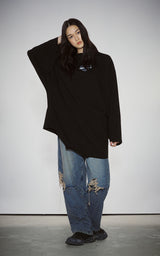 ブラーハートケープスリーブTシャツ　ブラック