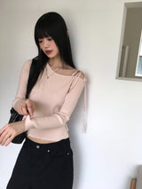 Minyu リボンストラップワンショルダーリブニット