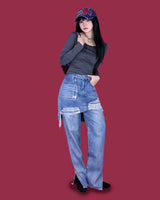 レイヤードスカートデニムパンツ / layered skirt denim pants