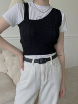 アンバランスドニットスリーブレス / Unbalanced Knit Sleeveless (2color)