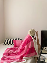 Retro stripe microfiber lamb fleece blanket - 150x200cm - Pink
