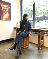 SEMI-WIDE FIT STRING POINT DARK DENIM PANTS [17708]