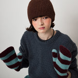 STRIPE MITTENS, BLUE+BURGUNDY