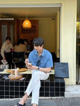 セミオーバーボタンハーフデニムシャツ  / LMN Semi-Over Button Half Denim Shirt (2 colors)