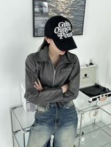 two-way crop leather jacket [2color]