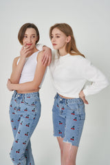 ストレートフィットチェリー刺繍デニムパンツ/ STRAIGHT FIT CHERRY EMBROIDERY DENIM PANTS [6851]