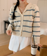 Sailor Collar Border Knit Cardigan (4color)
