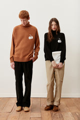 キルシーミドルチェリーハイネックニット／UNI MIDDLE WHITE CHERRY ROUND KNIT SHIRT KA [BROWN] (6597396267126)