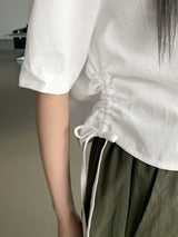 シャーリングストリング コットンクロップ 半袖シャツ /Gretel Shirring String Cotton Crop Short-Sleeve Shirt