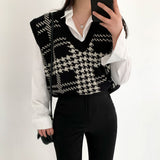 Houndstooth V-Neck Knit Vest