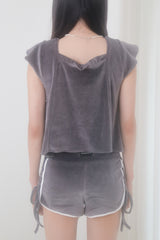 VELVET PAJAMA TOP (CHARCOAL)