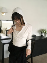 Chey draped wrap cropped hooded sweatshirt