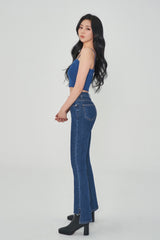 ハイウェストセミブーツカットスパンデックスデニムパンツ/HIGH WAIST SEMI BOOTSCUT SPANDEX DENIM PANTS [6861]