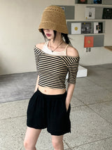 ホケットノースリーブオールインワンストライプ半袖Tシャツ / Hocket sleeveless all-in-one striped short-sleeved T-shirt