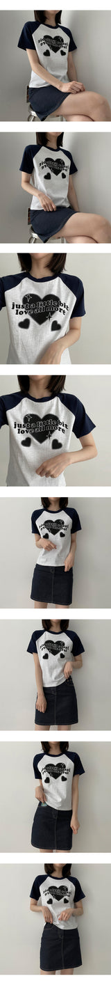 リトルビットハートラグランショートスリーブTシャツ / Little Bit Heart Raglan Short Sleeve T-shirt