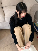 Sar Basic Boat Neck Cozy Cropped Long-Sleeved Knitwear
