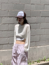 レイフシースルーフードボレロクロップ長袖Tシャツ / Rayf see-through hood bolero crop long-sleeved T-shirt