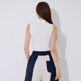 TOP(9354) Collar Half Zip Up Crop Sleeveless