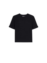 WEAVING PATTERN SHORT SLEEVE KNIT TOP BLACK (6586891206774)