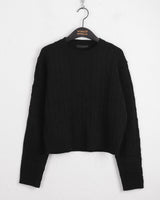Rolpe Twisted Cable Round Crop Long-Sleeved Knit