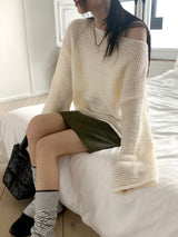 Lipu boat neck overfit mongle long sleeve knit