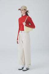 カラーラインハーフネックTシャツ / Color Line Half Neck T-Shirt [Red]