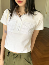 ムードルポケットカラーマッチングカラー半袖Tシャツ