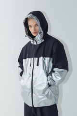 ウィンドブレーカーフーデッドステッチジャケット/BSR2223FWJK034 MMM WINDBREAKER HOODED STRETCH JACKET SILVER/NAVY