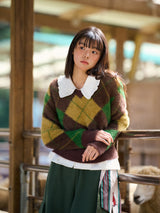 Mohair Argyle Knit Pullover