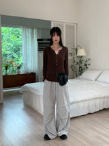 Toot lace layered button ribbed long-sleeve knitwear